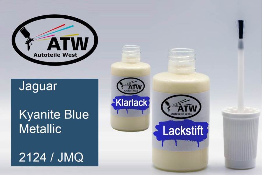 Jaguar, Kyanite Blue Metallic, 2124 / JMQ: 20ml Lackstift + 20ml Klarlack - Set, von ATW Autoteile West.